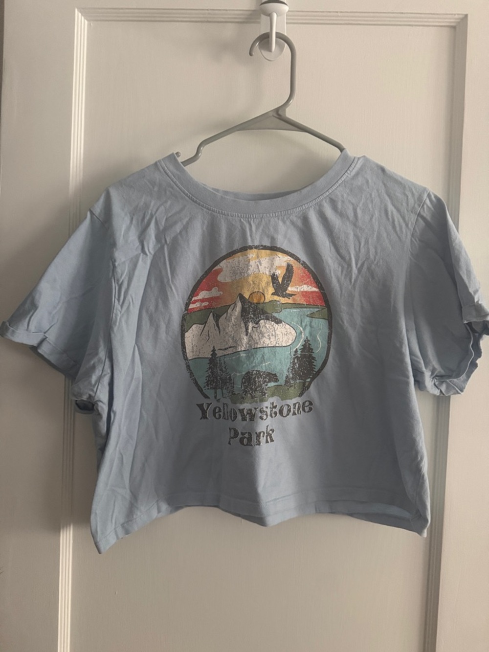Yellowstone Park Light Blue Woman’s Vintage Cropped Graphic Tee